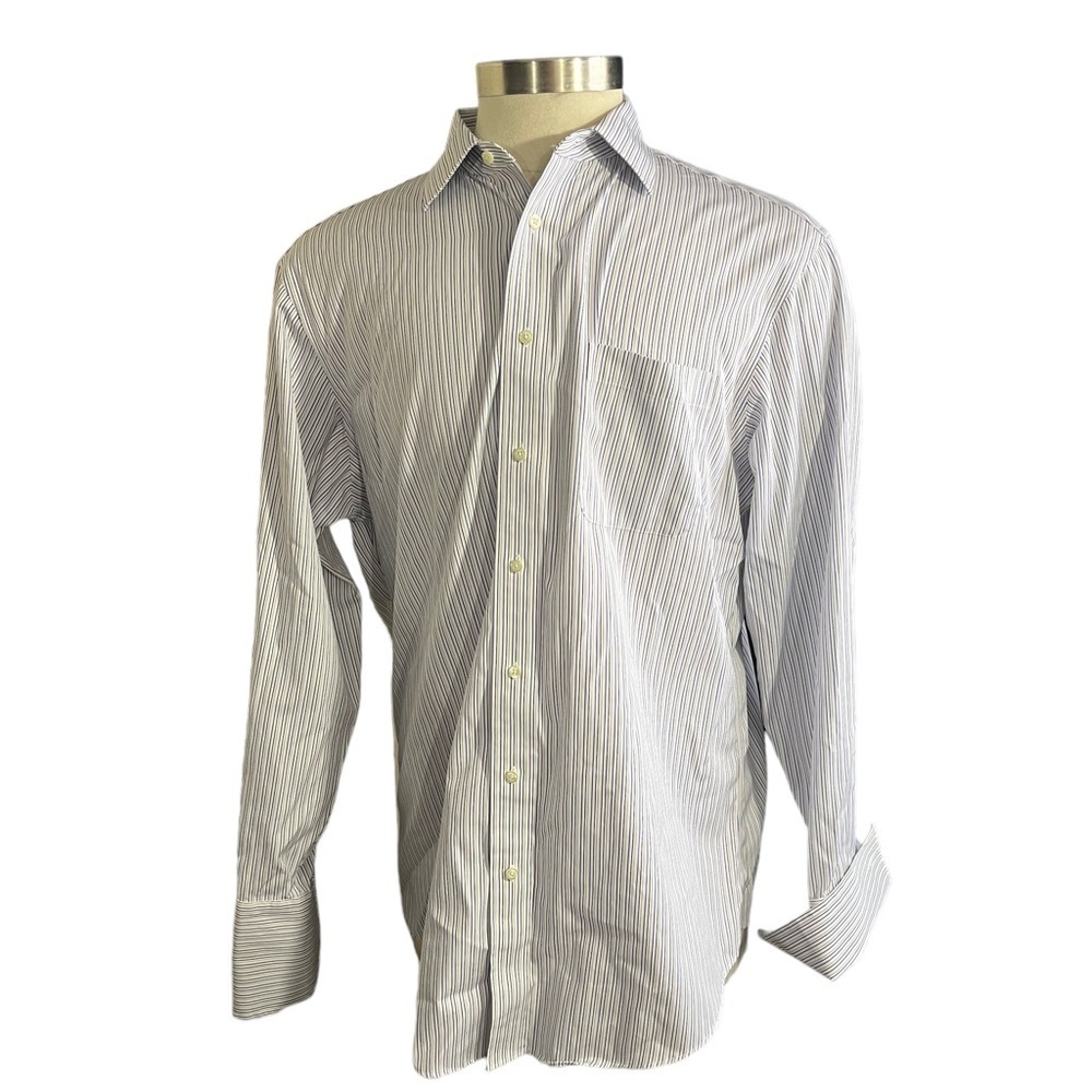 Lot of 2 Jos A Banks Striped Button-Up Dress Shirt Sz 17 Grey & Maroon & White